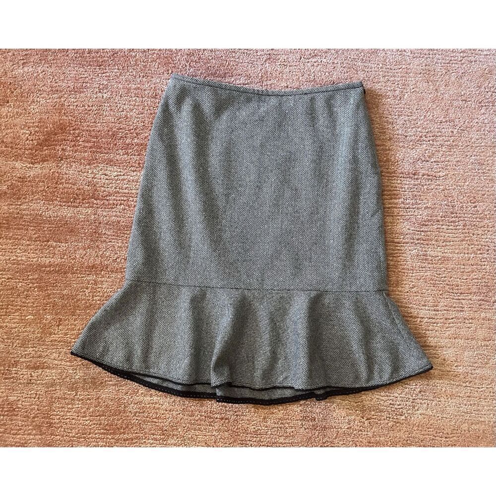 Ann Taylor LOFT Petites Wool Blend Herringbone Flounce Skirt Gray 6P